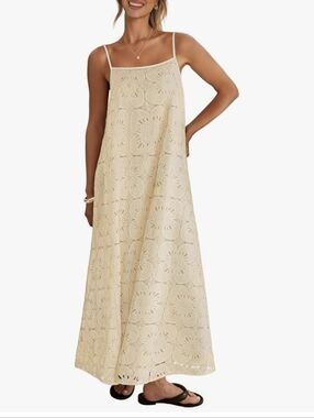 Spaghetti Strap Crochet Maxi Dress - Cream